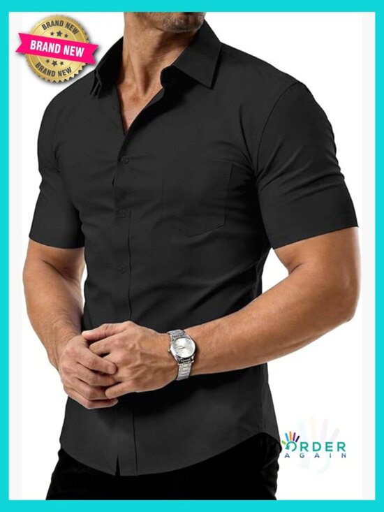 Other - Slim Fit Short Sleeve Dress Shirt Stretch Wrinkle Free Stain Proof Formal